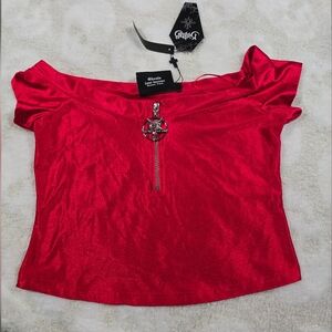 Killstar Red Vervain Off-Shoulder Crop Top